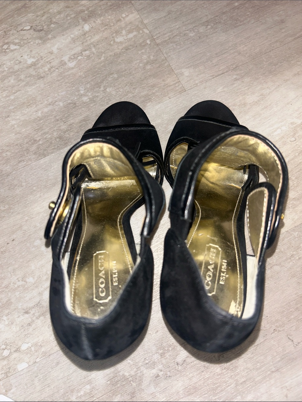 Coach Black Suede Fringe High Heel Sandals - Picture 6 of 7